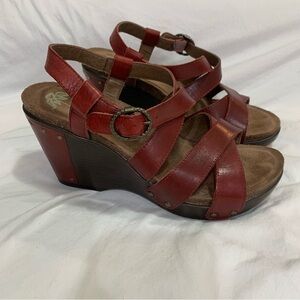 Dansko Red Leather Wedge Sandals